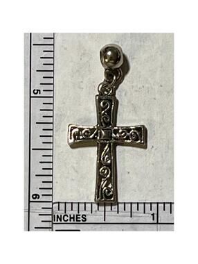 Lucky D Silver Tone Ornate Cross Dangle Charm Pendant Bracelet Necklace